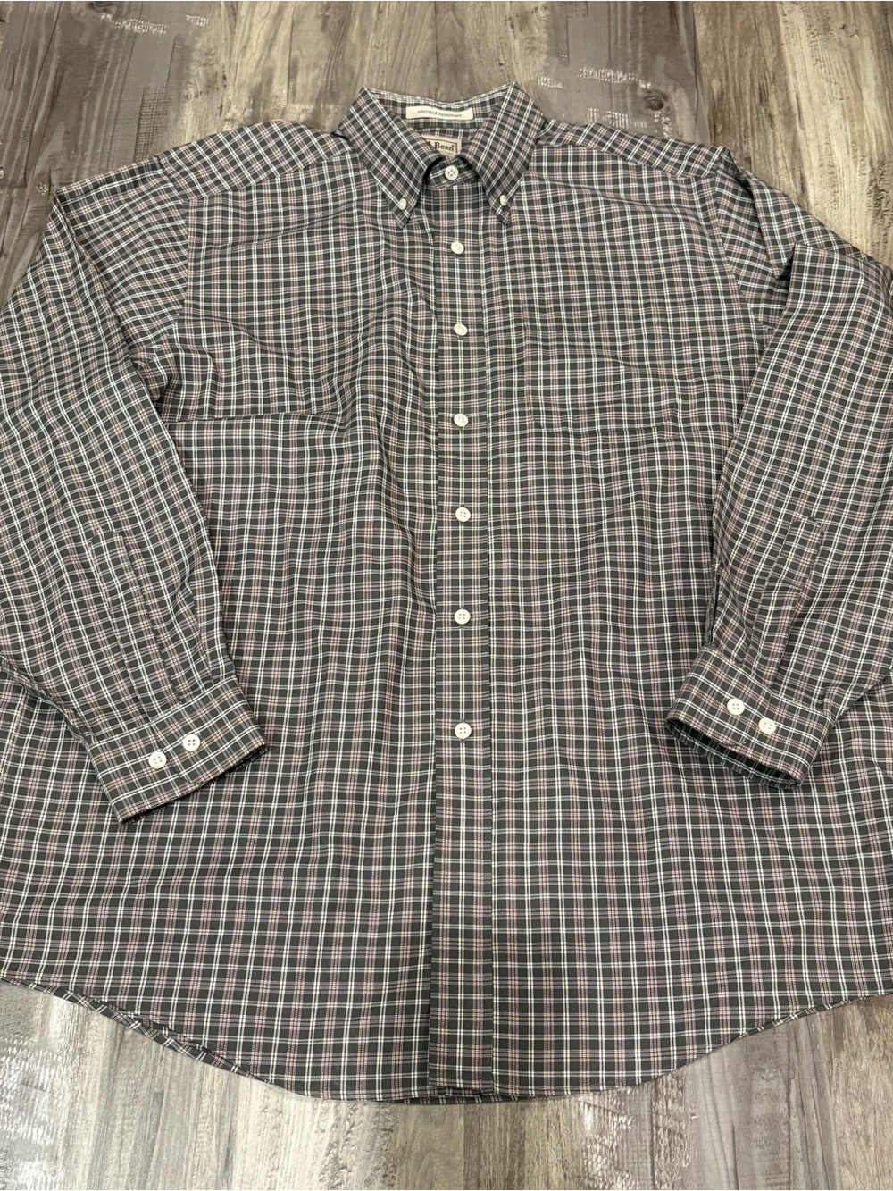 LL Bean Plaid Shirt Men's Size Large Regular Fit Wrinkle Resistant 100% Cotton